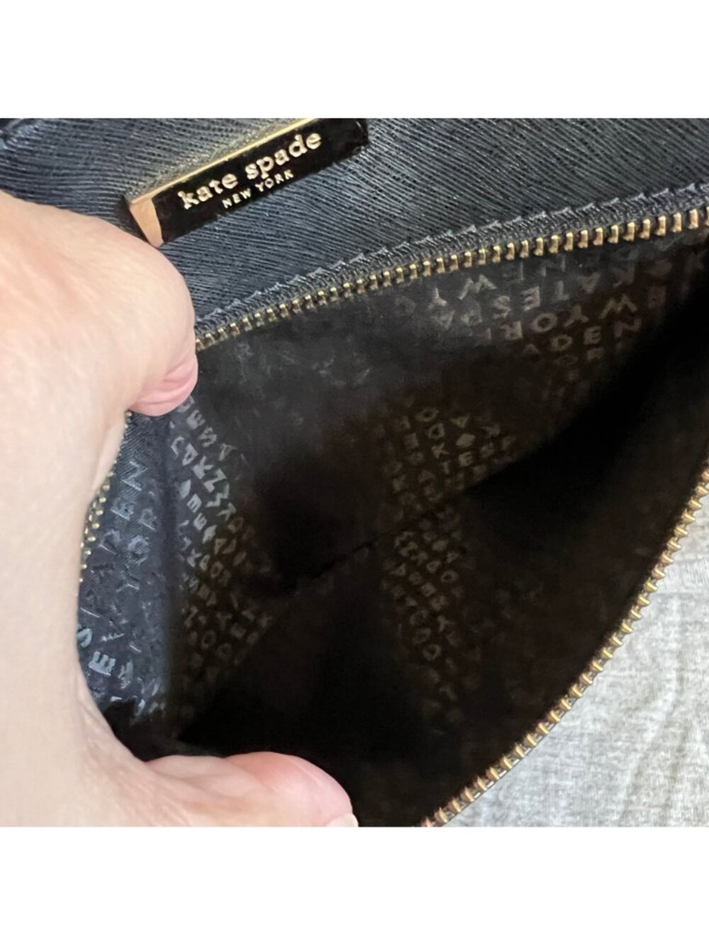 Kate Spade Black Crossbody Bag With Gold Hardware & Interior Logo Print - Picture 2 of 5
